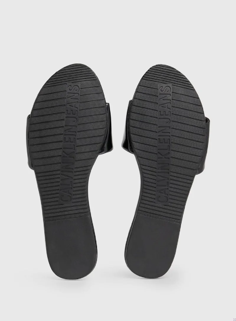 Calvin Klein Jeans Women's Patent Sandals -  pearlised faux patent leather upper , Black