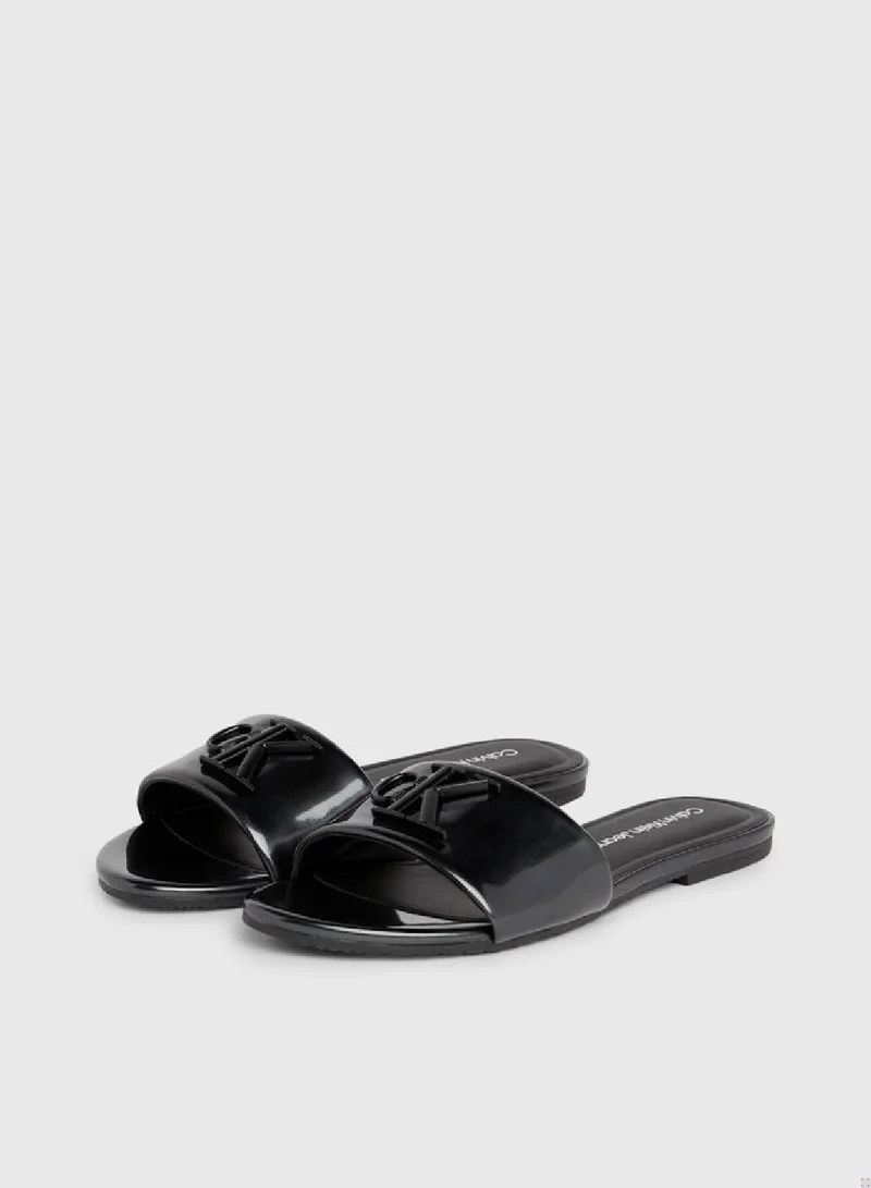 Calvin Klein Jeans Women's Patent Sandals -  pearlised faux patent leather upper , Black