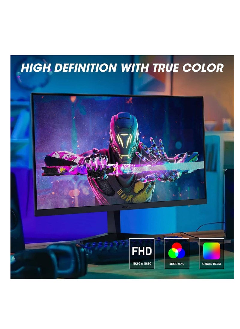 KOORUI - KOORUI 24E3 24" FHD IPS Gaming Monitor, Ultra Slim Frame, 165Hz Refresh Rate, 1ms Response Time, 99% sRGB, FreeSync (G-Sync Compatible) VESA Mountable, HDMI / DisplayPort, Black | 24E3 - Image 1