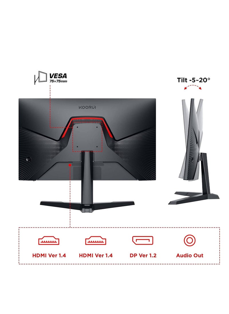 KOORUI - KOORUI 24E3 24" FHD IPS Gaming Monitor, Ultra Slim Frame, 165Hz Refresh Rate, 1ms Response Time, 99% sRGB, FreeSync (G-Sync Compatible) VESA Mountable, HDMI / DisplayPort, Black | 24E3 - Image 1