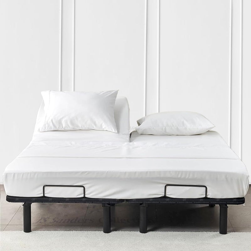 JS Sanders Collection Split Head Flex King Sheet Set  100 Cotton Bed Sheets for Adjustable Beds  Flex Top King Sheets for Sleep Number Beds 18 Deep 34 Split Top 4 Piece Set Half Split Fitted White 