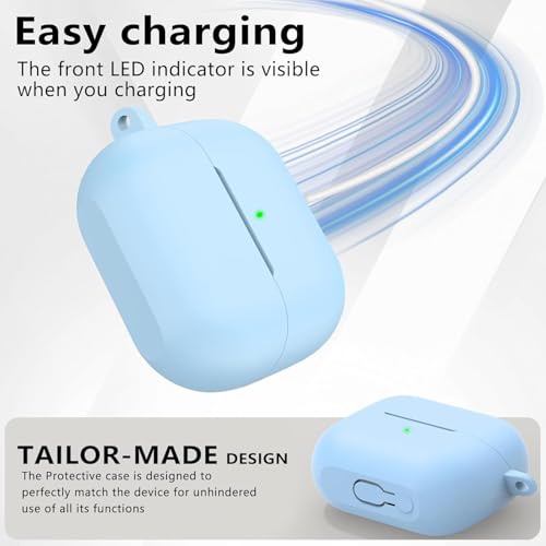 Meyaar Case Compatible with Samsung Galaxy Buds3 Pro/Galaxy Buds 3 with Keychain, Cute Cartoon Silicone Shockproof Protective Case for Men Women (Sky Blue) - Image 4