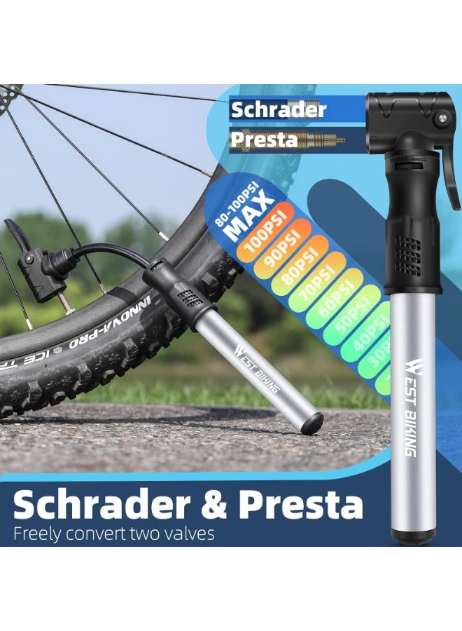 WEST BIKING Bicycle Pump Mini Bike Pump - Aluminum Alloy Cycle Pump for Presta/Schrader Valve, Portable Lightweight Bike Tyre Pump Fast Tyre Inflation Mini Air Pump For Mountain Road Bike Ball Pump - Image 4