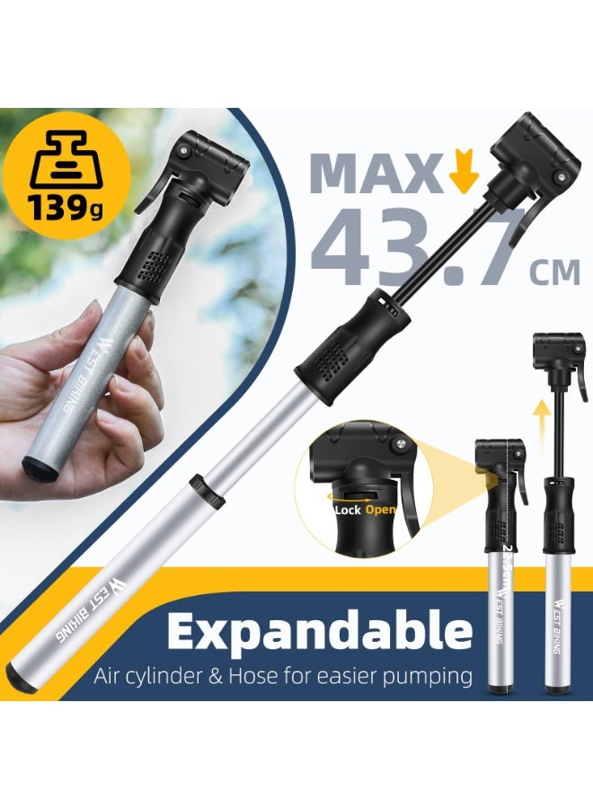 WEST BIKING Bicycle Pump Mini Bike Pump - Aluminum Alloy Cycle Pump for Presta/Schrader Valve, Portable Lightweight Bike Tyre Pump Fast Tyre Inflation Mini Air Pump For Mountain Road Bike Ball Pump - Image 2