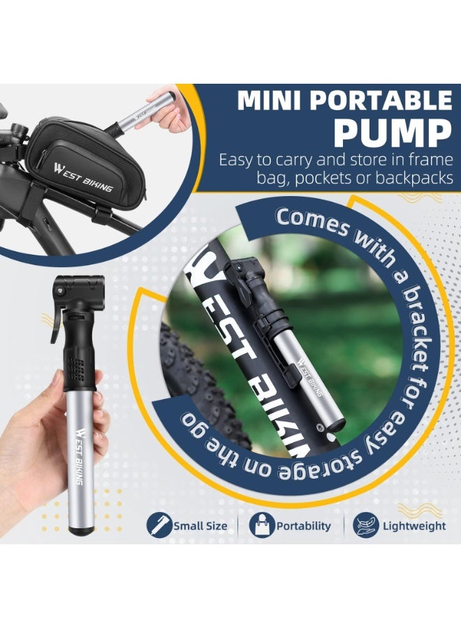 WEST BIKING Bicycle Pump Mini Bike Pump - Aluminum Alloy Cycle Pump for Presta/Schrader Valve, Portable Lightweight Bike Tyre Pump Fast Tyre Inflation Mini Air Pump For Mountain Road Bike Ball Pump - Image 3