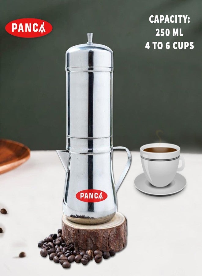 PANCA Stainless Steel Premium Filter Coffee Maker With Handle, Mocha Pot, 4-6 Cups, Large, 250ml (304 Grade SS) - Image 3
