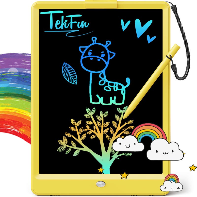 TEKFUN Toys for Girls Boys 10IN LCD Writing Tablet, Magic Doodle Board with Anti-Lost Stylus, Mess Free Coloring for Toddlers Drawing Pad, Toddler Travel Car Plane Trip Toys Gifts (Yellow) - Image 1