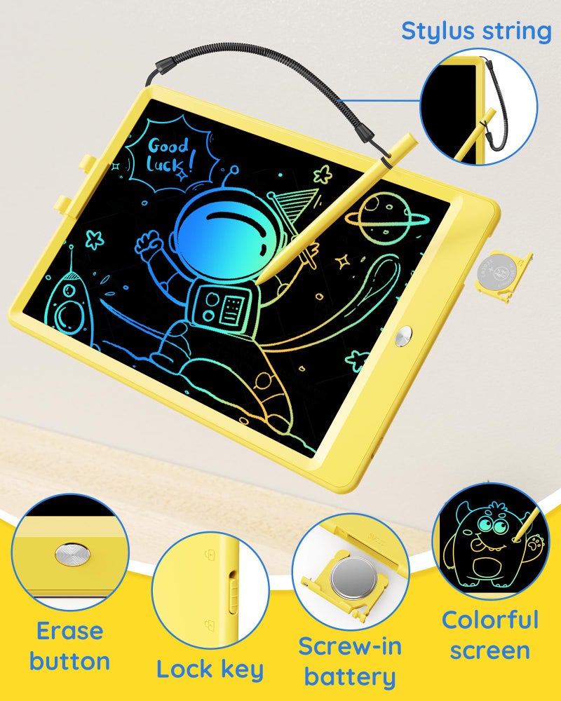 TEKFUN Toys for Girls Boys 10IN LCD Writing Tablet, Magic Doodle Board with Anti-Lost Stylus, Mess Free Coloring for Toddlers Drawing Pad, Toddler Travel Car Plane Trip Toys Gifts (Yellow) - Image 4