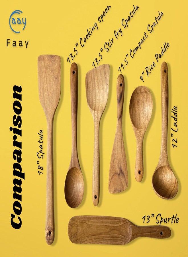 ملعقة أرز FAAY مقاس 9 بوصات، ملعقة تقديم، ملعقة طبخ متعددة الاستخدامات - مصنوعة يدويًا من خشب الساج الذهبي المقاوم للرطوبة العالية | مقبض متين وصحي ومريح لأواني الطهي غير اللاصقة - Image 5
