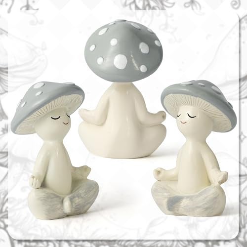CYjorkbgg Meditation Mushroom Resin Statue - Cute Meditation Mushroom Statue for Desk Living Room Resin Figurine for Home Patio Office Decoration Cute Plant Statues for Tabletop Garden Backyard Decor - Image 3
