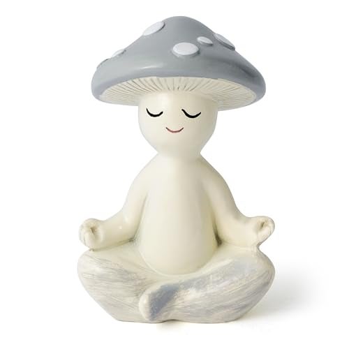 CYjorkbgg Meditation Mushroom Resin Statue - Cute Meditation Mushroom Statue for Desk Living Room Resin Figurine for Home Patio Office Decoration Cute Plant Statues for Tabletop Garden Backyard Decor - Image 1