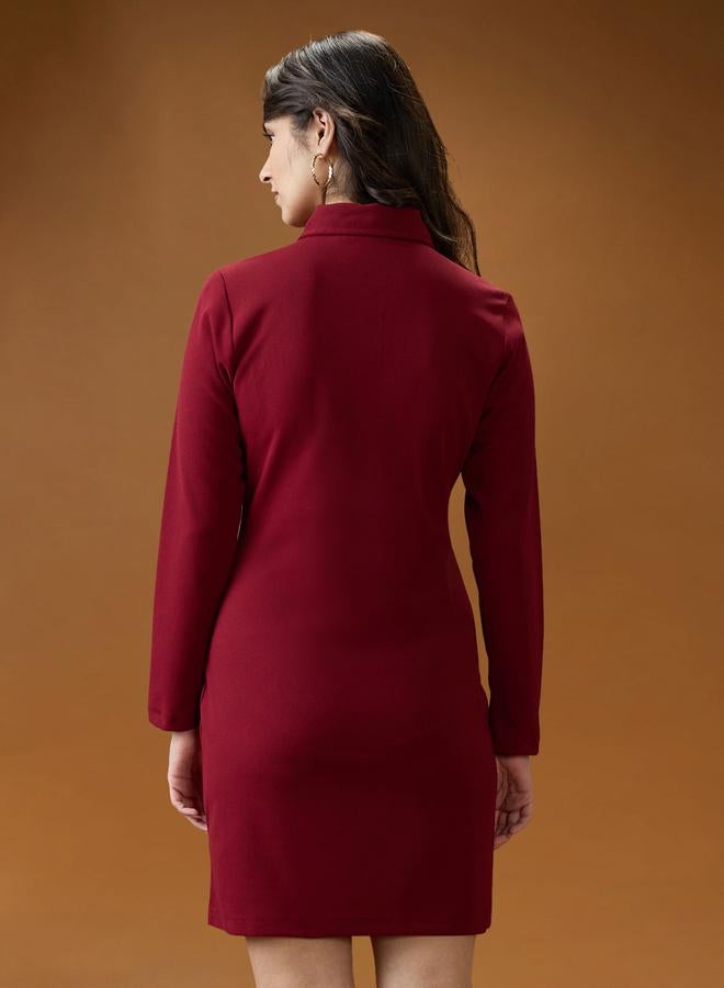 globus Maroon Shirt Collar Bodycon Mini Dress - Image 3