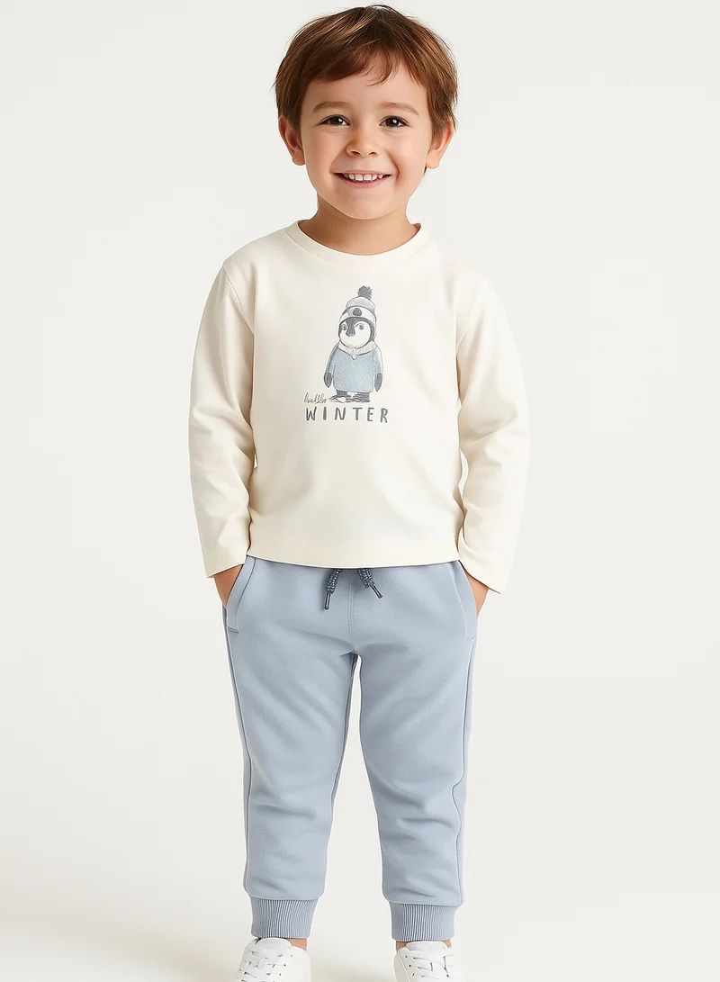 Dirkje Dirkje Hello Winter Penguin Tee & Light Grey Joggers Set