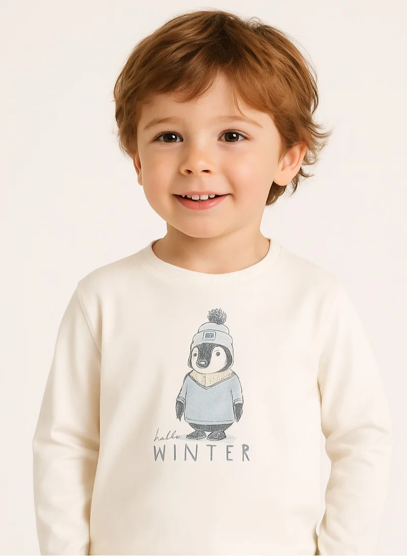 Dirkje Dirkje Hello Winter Penguin Tee & Light Grey Joggers Set