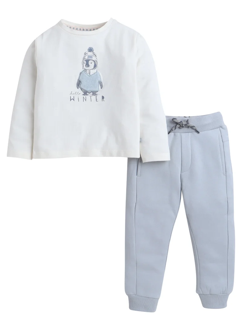 Dirkje Dirkje Hello Winter Penguin Tee & Light Grey Joggers Set