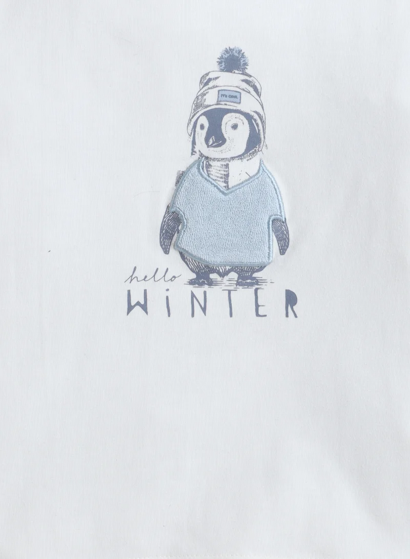 Dirkje Dirkje Hello Winter Penguin Tee & Light Grey Joggers Set