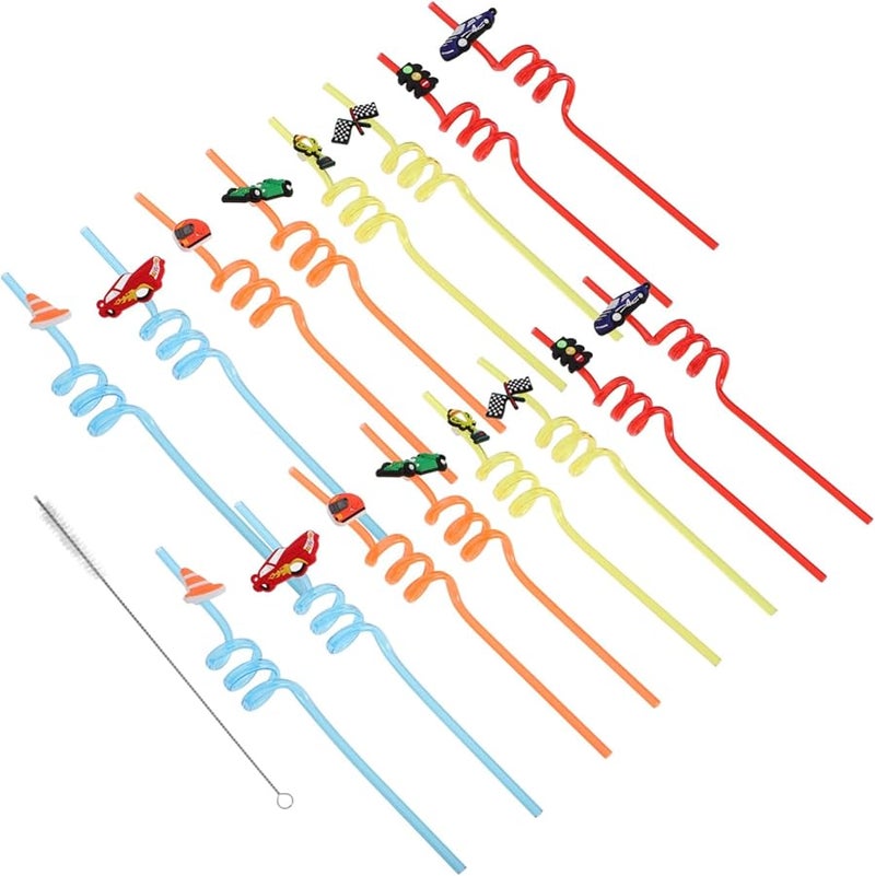 Reusable Race Car Straws 24 Pcs With Cleaning Brushes For Kids Birthday Party - Image 1
