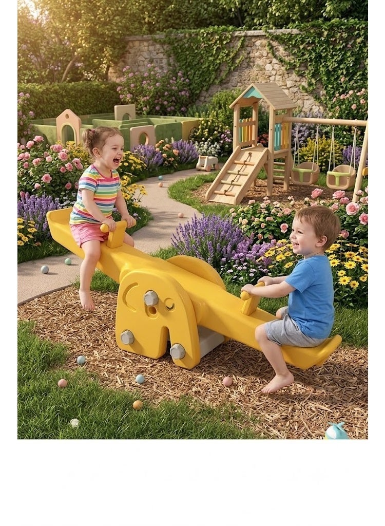 FULL JOY Multifunctional  Elephant  Seesaw Toy for Kids with Double Lift, , Indoor Balance, , Suitable for Kindergarten, 130*35*42cm - Image 1