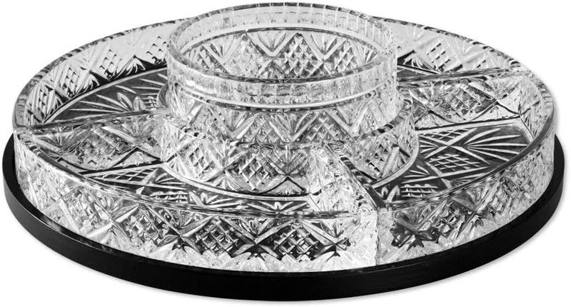 Godinger Dublin Crystal Lazy Susan Serving Tray with 5 Sections for Dips and Snacks - Image 2