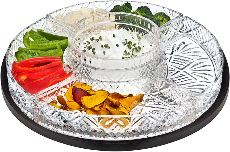 Godinger Dublin Crystal Lazy Susan Serving Tray with 5 Sections for Dips and Snacks - Image 1