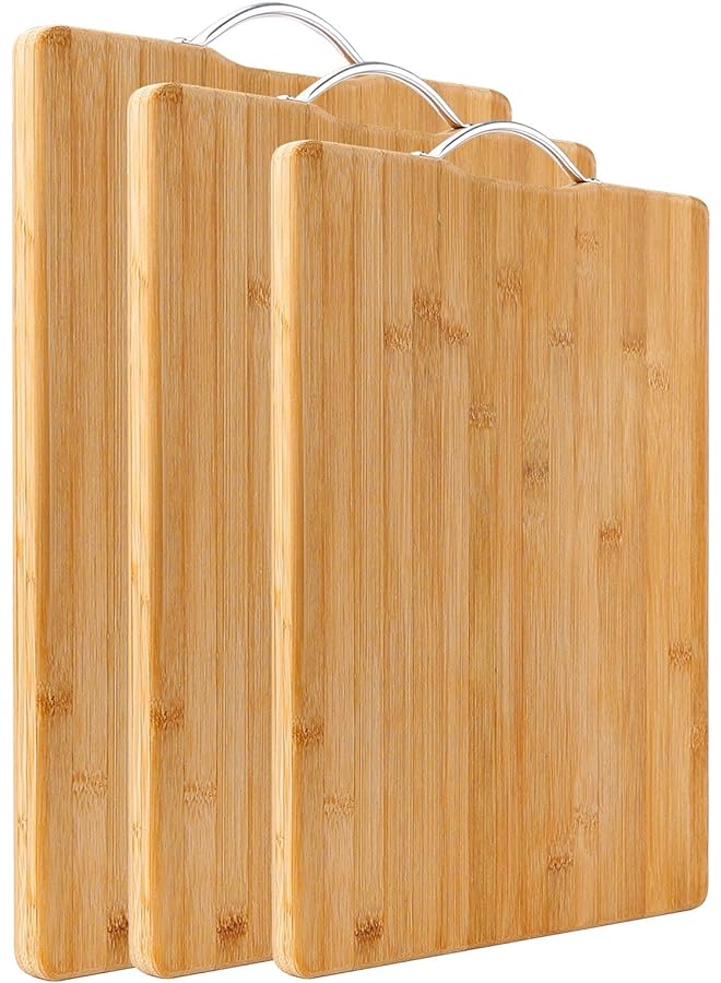 سكاي تاتش طقم مقاسات لوح تقديم تقطيع من خشب الخيزران مع مقبض من الفولاذ المقاوم للصدأ مناسب للحوم والخضروات والجبن "20*30 24*34 30*40 سم" - Image 1