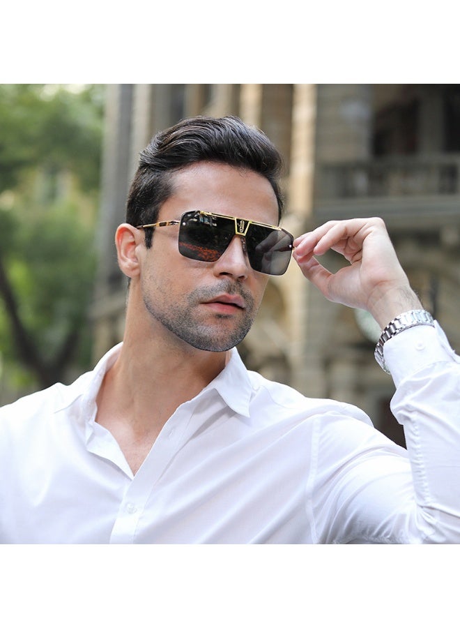 Luxury Oversized Sunglasses for Men, UV400 Protection, Gold Metal Frame, Fashion Driving Shades - Image 1