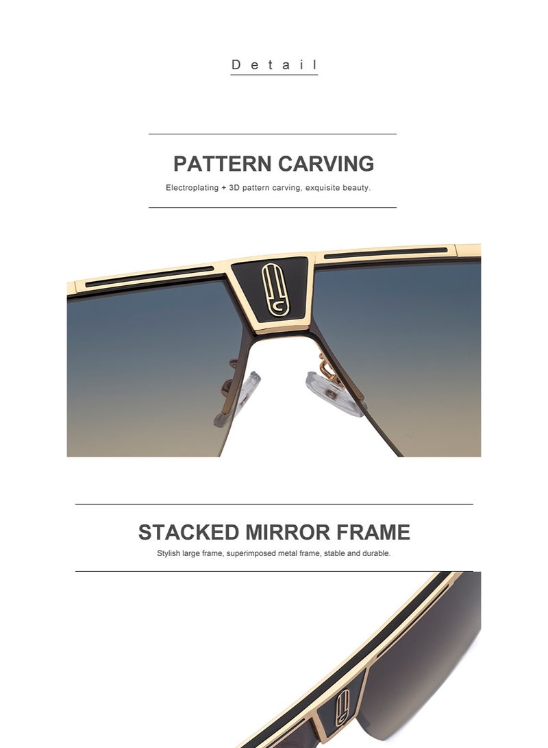 Luxury Oversized Sunglasses for Men, UV400 Protection, Gold Metal Frame, Fashion Driving Shades - Image 3