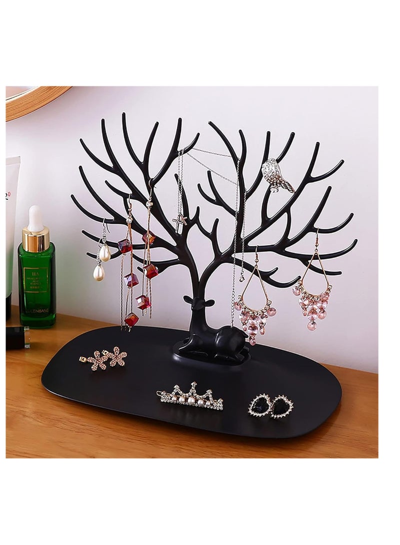 منظم وحامل مجوهرات وإكسسوارات على شكل شجرة باللون الأسود - Image 1