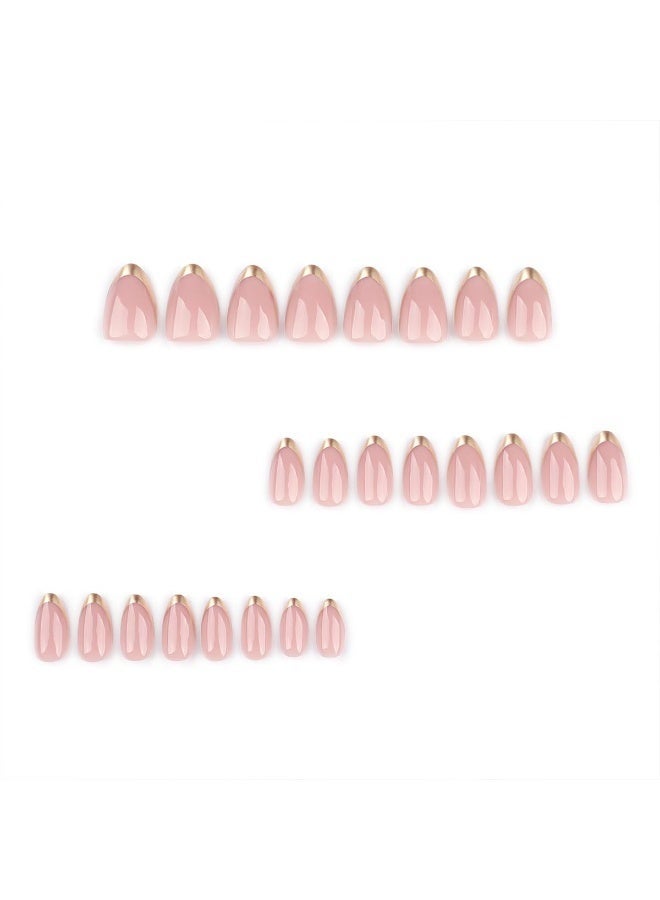 GlamKit 24PCS French Tip Press-On Nails – Short Oval Gold French Acrylic False Nails, Nude Glossy Full Cover, Reusable Glue-On Artificial Stick-On Nails for Women & Girls - Image 5
