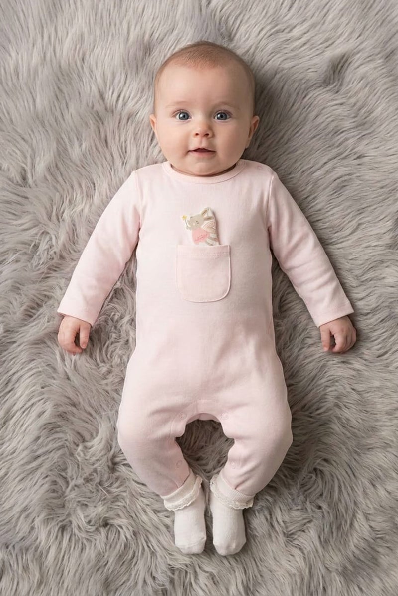Rock-A-Bye Baby Boutique Toddlers Girl Graphic Print Long Sleeve Rompers With Padded Hanger, Pink - Image 1