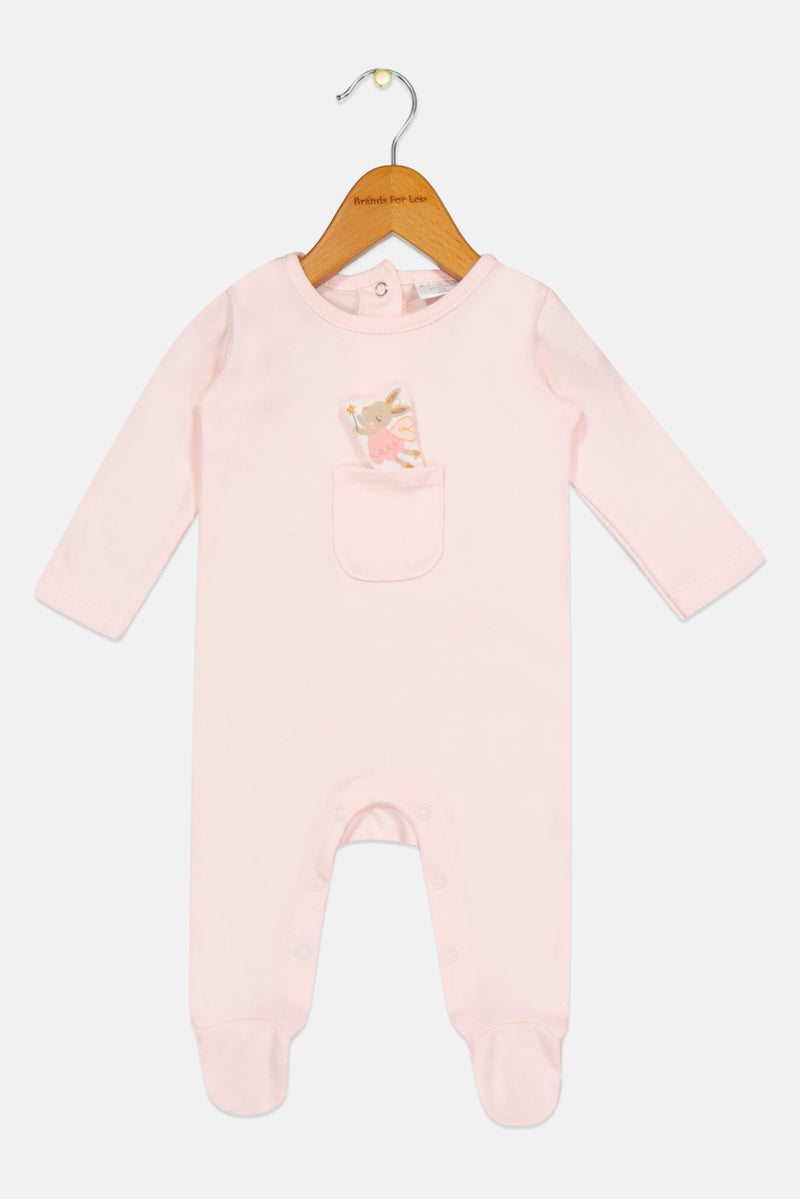 Rock-A-Bye Baby Boutique Toddlers Girl Graphic Print Long Sleeve Rompers With Padded Hanger, Pink - Image 2