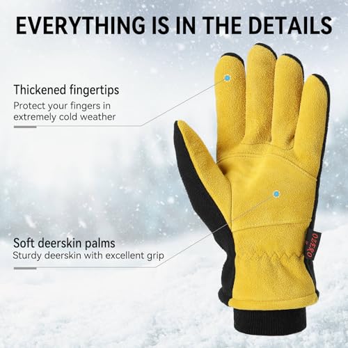 OZERO Winter Gloves for Men Women: Water-Resistant Windproof Insulated Work Gloves Leather Palm for Cold Weather Driving, Shoveling Snow, Hiking (Tan-Black, Large) - Image 4