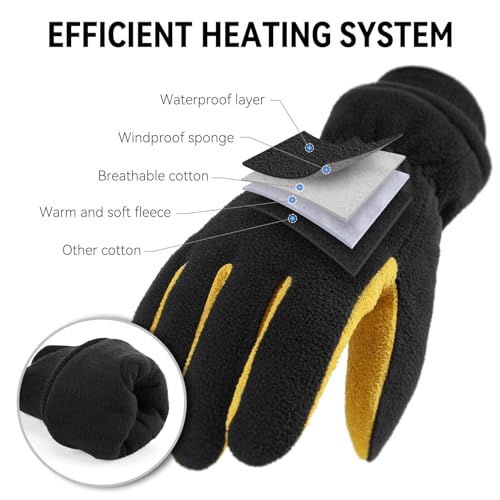 OZERO Winter Gloves for Men Women: Water-Resistant Windproof Insulated Work Gloves Leather Palm for Cold Weather Driving, Shoveling Snow, Hiking (Tan-Black, Large) - Image 2