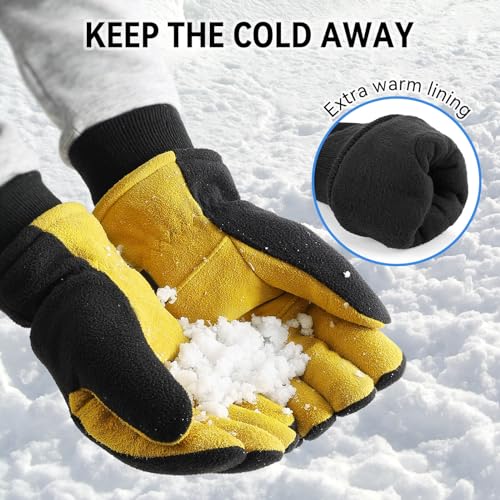 OZERO Winter Gloves for Men Women: Water-Resistant Windproof Insulated Work Gloves Leather Palm for Cold Weather Driving, Shoveling Snow, Hiking (Tan-Black, Large) - Image 5
