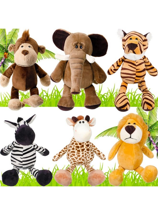 زانماي مجموعة من 6 قطع من حيوانات السفاري المحشوة من القطيفة لحيوانات الغابة للأولاد والبنات، أسد وفيل وحمار وحشي وزرافة ونمر وقرد لحفلات ذات طابع حيواني وجوائز للطلاب في عيد الميلاد (بأسلوب لطيف) - Image 1