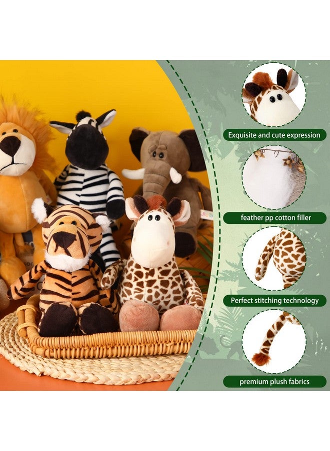 زانماي مجموعة من 6 قطع من حيوانات السفاري المحشوة من القطيفة لحيوانات الغابة للأولاد والبنات، أسد وفيل وحمار وحشي وزرافة ونمر وقرد لحفلات ذات طابع حيواني وجوائز للطلاب في عيد الميلاد (بأسلوب لطيف) - Image 3