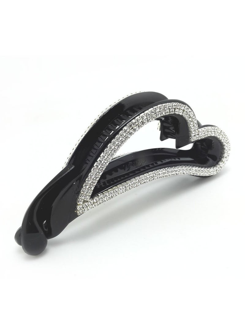 Meilliwish - Noble Brilliant Heartshaped Banana Hair Clip 1 PCSH08Black - Image 1
