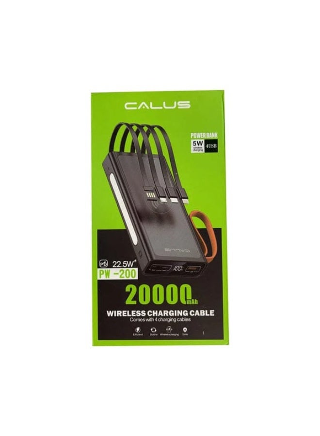 CALUS PW-200 20000mAh Power Bank – 22.5W Fast Charging, Wireless Charging & 4 Built-in Cables - Image 2
