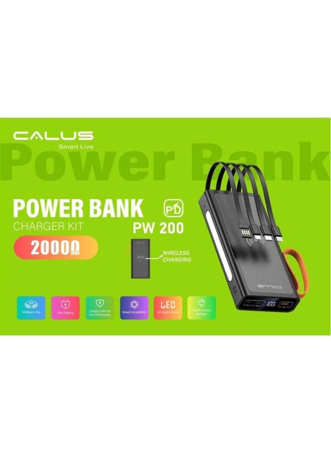 CALUS PW-200 20000mAh Power Bank – 22.5W Fast Charging, Wireless Charging & 4 Built-in Cables - Image 1