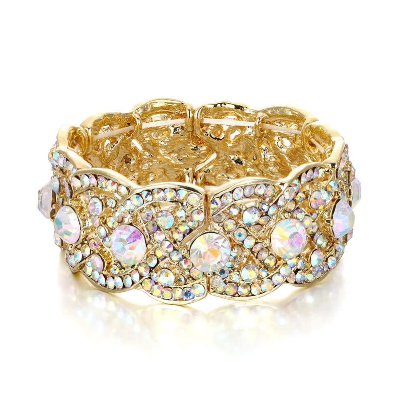 EVER FAITH Austrian Crystal Costume Jewelry Art Deco Elastic Stretch Bracelet Iridescent Clear AB - Image 1