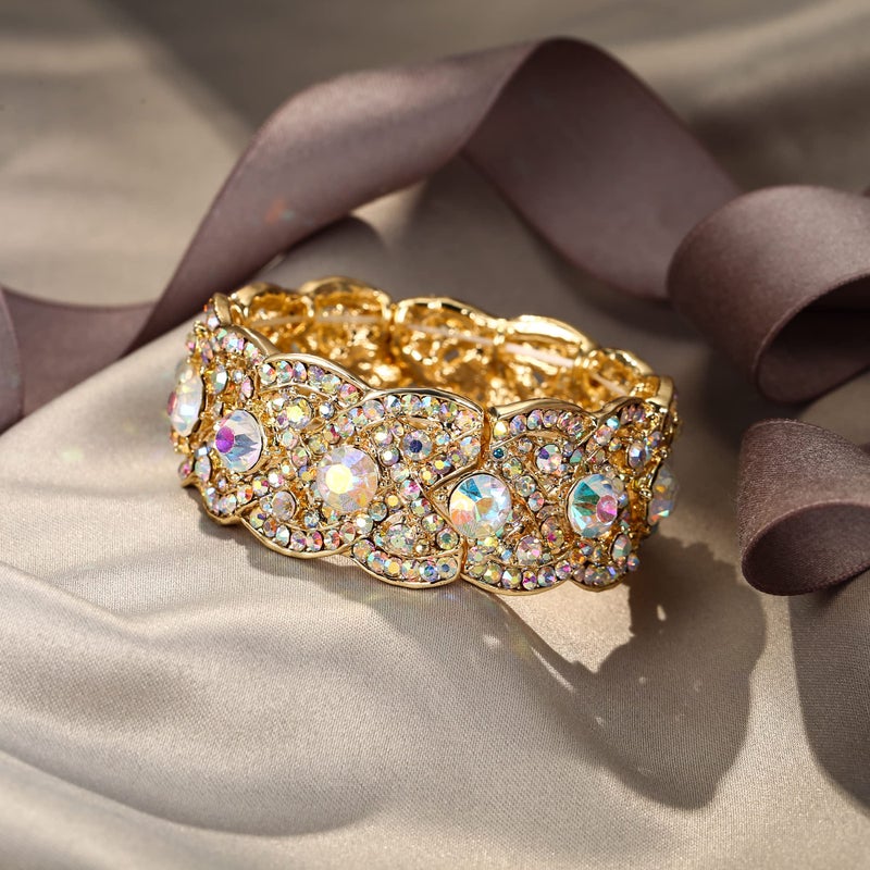 EVER FAITH Austrian Crystal Costume Jewelry Art Deco Elastic Stretch Bracelet Iridescent Clear AB - Image 5
