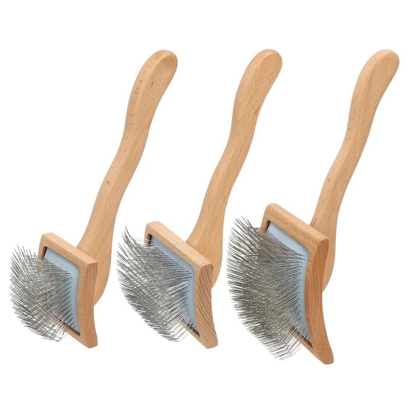 Y&D Professional Dog & Cat Grooming Brush - 135° Stainless Steel Pins, Comfortable Wooden Handle - Pet Brushes for Shedding & Mat Removal - Image 1