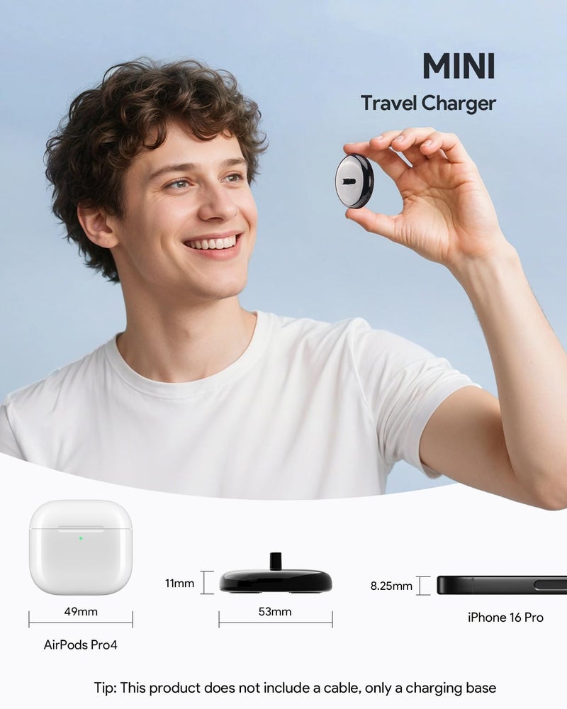SQERO Mini Travel Charger for Electric Toothbrush Compatible with Philips Sonicare HX Series, Inductive Replacement Slim Portable Charger Base Type C(Black) - Image 3