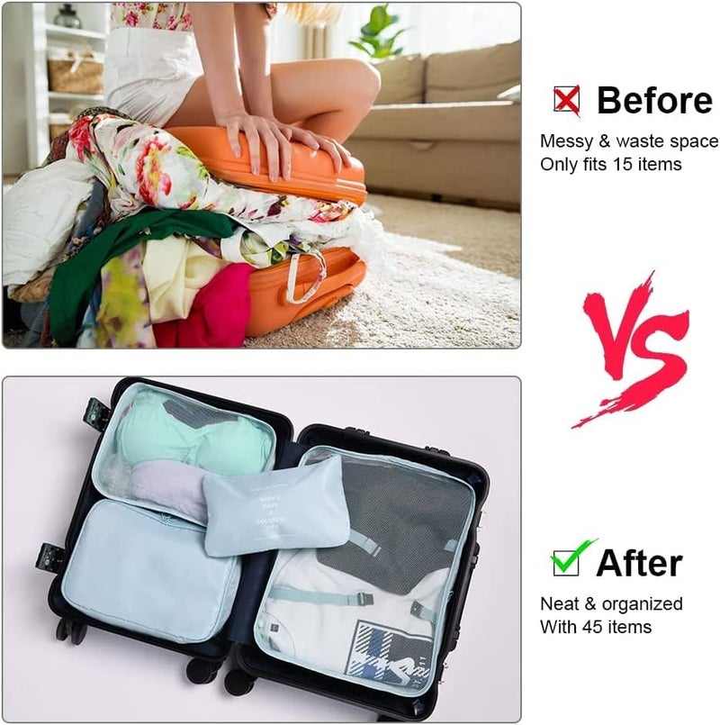 TS WITH TECHSUN 7 Pcs Travel Organizer Pouch Packing Cubes for Clothes Space Savers Bags Cosmetics/Underwear/Socks/Shoes Toiletry Bag Laundry Organiser (Nylon) (Skyblue) - Image 3