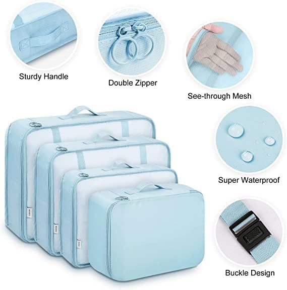 TS WITH TECHSUN 7 Pcs Travel Organizer Pouch Packing Cubes for Clothes Space Savers Bags Cosmetics/Underwear/Socks/Shoes Toiletry Bag Laundry Organiser (Nylon) (Skyblue) - Image 4