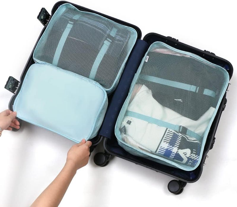 TS WITH TECHSUN 7 Pcs Travel Organizer Pouch Packing Cubes for Clothes Space Savers Bags Cosmetics/Underwear/Socks/Shoes Toiletry Bag Laundry Organiser (Nylon) (Skyblue) - Image 5