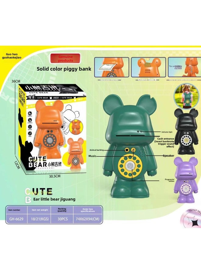 Children's Large Graffiti Bear Piggy Bank With Key Music Trend Bear Backpack Piggy Bank Agency Year Toys-Color:6629 Little Bear Jimmy Piggy Bank [4 Colors Random]] - Image 1