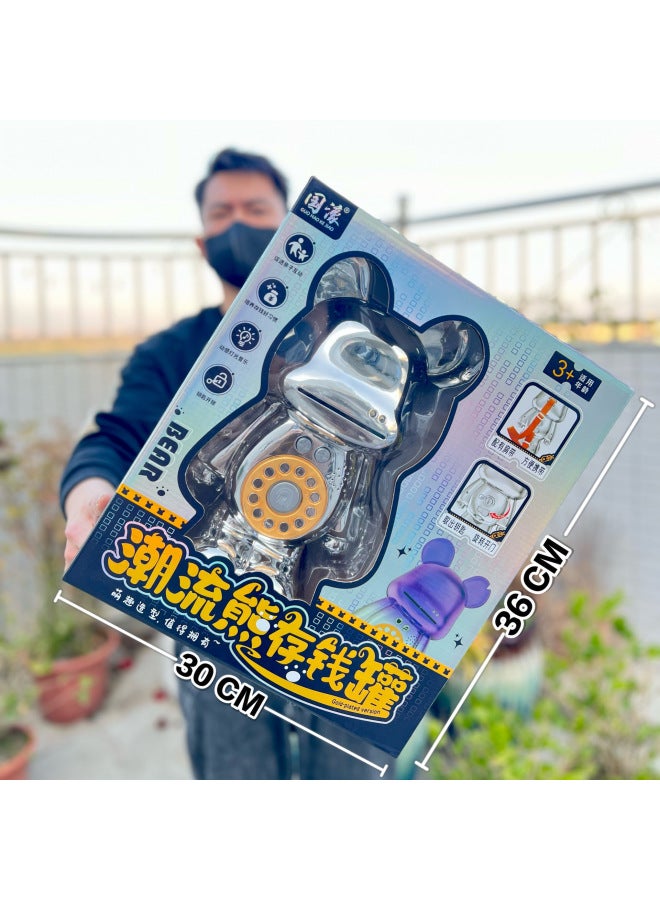 Children's Large Graffiti Bear Piggy Bank With Key Music Trend Bear Backpack Piggy Bank Agency Year Toys-Color:6629 Little Bear Jimmy Piggy Bank [4 Colors Random]] - Image 2