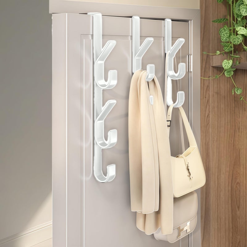 DAECHAO Over The Door Hooks Door Hanger Hooks for Hanging Space Saving 5Hook Organizer for Bathroom Apartment Carbon Steel No Drill Hanger Back of Door for Hanging Towel Rack Clothes Hat 3 White - Image 2