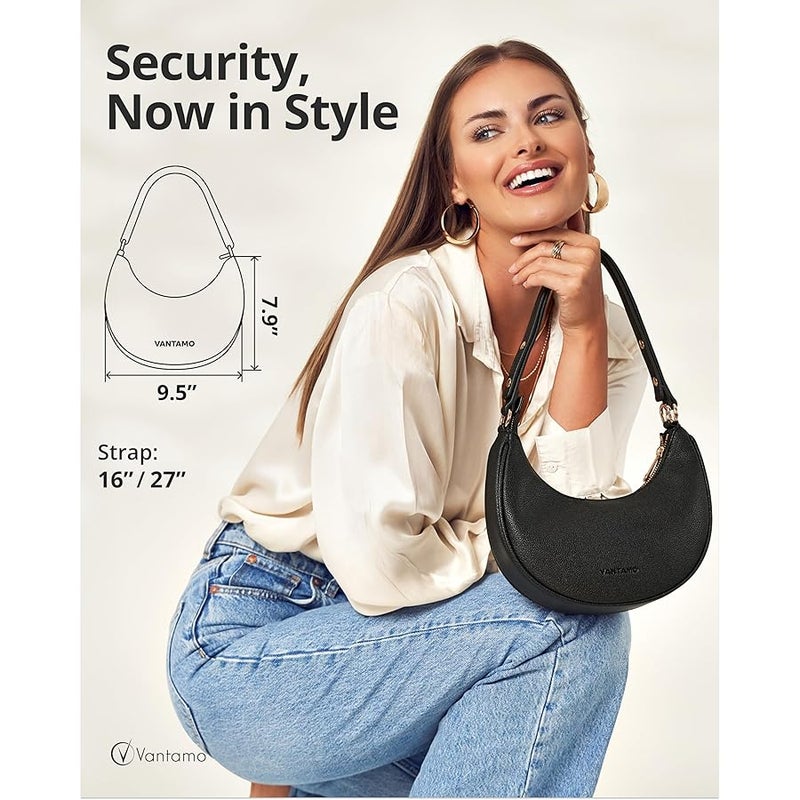 Vantamo Half Moon Bag for Women - Faux Leather Crescent Bag with Anti Theft RFID Protection & Adjustable Shoulder Strap. - Image 2